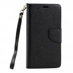 Wholesale Samsung Galaxy Note 4 Diary Flip Leather Wallet Case w Stand and Strap (Black Black)